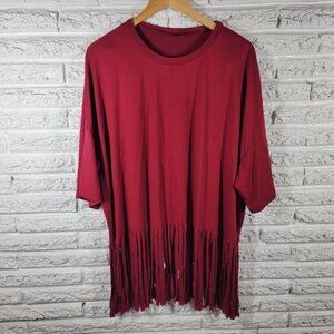 Shein Curve Womens Top 3XL Plus Tee Boho Burgundy Poly Blend Fringe RED13E